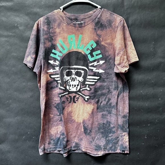 Hurley Tee Shirt Size Large BrowN Tie Dyed Bleached Grunge Distressed - Picture 5 of 8